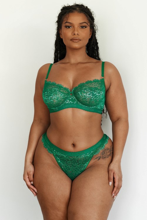 Lounge Underwear Desire Balcony Bra & Tanga/Briefs Set Emerald | CBAMXSH-73